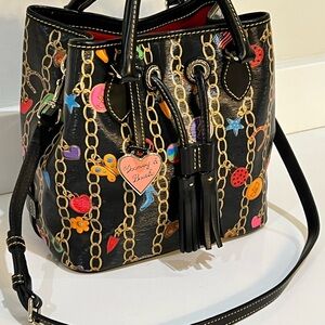 Dooney & Bourke Black Multicolor Chain Print Bucket Bag